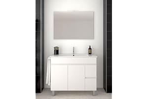 ALLSTONE Set da bagno Ischia 2 cassetti e due ante - 7 colori diversi - 15 misure - Include mobile, lavabo e specchio - 120x45Cm 1 Seni Bianco Lucido
