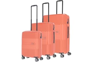 travelite 4-Rad Kofferset 3-teilig Hartschale, Größen L/M/S mit TSA Schloss, Gepäck Serie WAAL: Stabile Trolleys mit recyceltem Innenfutter