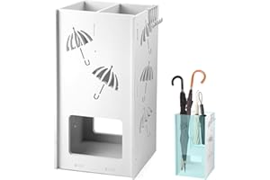 DoeDoefong Regenschirmständer 2 Slots, Schirmständer Regenschirm, mit 4 Haken, Quadratischer Regenschirm Ständer, Umbrella Stand für Eingangsbereich, 25x42.5x15 cm, Holz + PVC