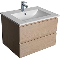 Meuble Salle De Bain & Plan Vasque à Suspendre Finitions Noir Mat 80cm