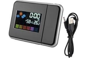 YUMILI Projection Alarm Clock, Digital LED Weather Forecast Projector Calendar Humidity Display Alarm Clock(Black)