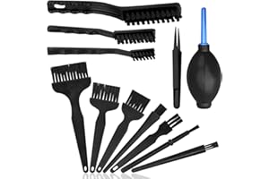 DanziX - Set di 12 spazzole antistatiche per la pulizia, in nylon, pinzette, aeratore, kit portatile, colore: Nero