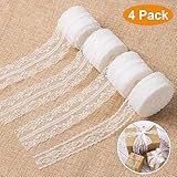 【40 Meters Spitzenband 】3x10M Weisse Spitzen Rollen, Breite von 4 cm. 1x10M Weisse Spitzenrolle, Breit von 2 cm. Komplizierte Spitzenmuster verleihen Ihrer Dekoration ein Vintage- und klassischen Aussehen und machen Ihr Handwerk verfeinerter und schöner.