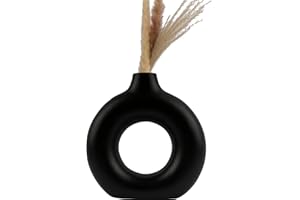 Acasimo Vaso in ceramica Vasi per fiori rotondi fatti a mano Vasi decorativi Set ornamenti per la decorazione della casa in ufficio (Black Donut)