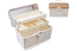 Toolzia 3 Layer Medicine Cabinet Portable First-Aid Storage Box Medication Storage Case Empty Craft Box with Handle Household Medical Storage Caddy Family Emergency Kit, 32 x 18 x 22cm