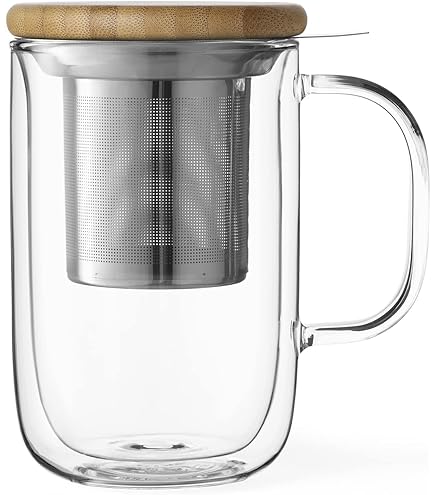 amapodo Tea Glass Set with Strainer and Lid, Large Glass Tea Cup 700 ml, XXL, Plastic-Free, with Handle, Black