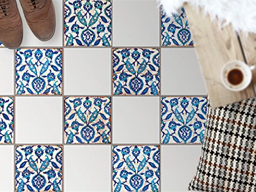 Fliesen Dekofolie, Bad-Fliesen | Fliesenfolie Sticker Aufkleber Bad Küche Bodenbild Küchen-Deko | 32,5x32, Muster Ornament Hamam-Vibes - 9 Stück