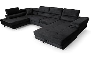 SOFILAND Ecksofa Aller U XXL-Ecksofa mit Schlaffunktion und Zwei Bettkästen in Grau, Linke Seite (Schwarz)