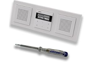 EBROM SET IDEE Gira Unterputz IP Internetradio 232003 + Bluetooth Komplett-Set mit 2 x Lautsprecher - E2 reinweiß glänzend mit 3fach Rahmen Gira 021329 inkl. EBROM Phasenprüfer zur Montage der Geräte