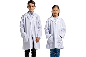 Chrysotex Kids Lab Coat for Kids, Polycotton, Safety Studs, 4-12 Years, Three Pockets, Full Length, White, Chest Hip Pocket, Durable, Boys Girls, Fasteners, School, Real Lab Coat, 200 GSM