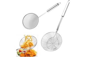 CANCYCC Schaumkelle Edelstahl, 2 Stücke Siebkelle, 16 cm Spinnen Sieb Skimmerkelle, 12 cm Feines Sieb Schaumlöffel, Edelstahl Löffel Filter Set, für Kochen,Braten,Dünsten,Schöpfen von Speisen in der Küche