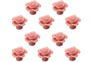 MEDIGY Fleur Rose Poignée de porte en céramique Commode Armoire de cuisine Placard Tiroir Poignées Lot de 10 pack,Rose