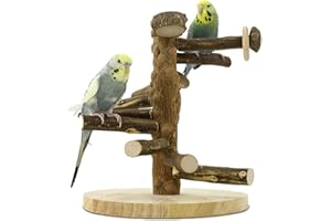 WishesMar Wellensittich Spielplatz Vogel-Spielplatz für Nymphensittich Papageien Wellensittiche, Holz, Größe 24.5x22x22 cm
