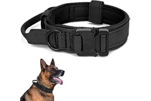PERIFLOWIN Tactical Dog Collar with Handle - Military Dog Collars Adjustable Training Collar Premium Nylon Dog Collar Heavy Duty Metal Buckle Collar for Medium Large Dogs (XL, Black)