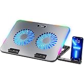 KYOLLY 2024 Upgarde Metal RGB Diz&uuml;st&uuml; Soğutma Pedi Oyun Diz&uuml;st&uuml; Soğutucu 2 B&uuml;y&uuml;k Fanlı, Ayarlanabilir Fan Hızı, 7 Y&uuml;kseklik S