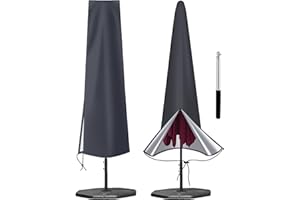 OKPOW Parasol Cover Waterproof 600D - Heavy Duty Garden Parasol Cover Fit for 2.5m 2.7m 3m Large Outdoor Umbrella - Anti-UV Windproof Patio Umbrella Protection Cover With Zip