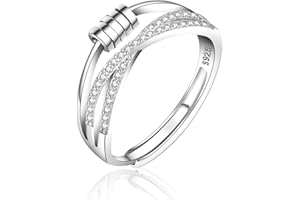 BMMYE Anxiety Ring to My Daughter,Sterling Silver Fidget Ring for Anxiety Women with Worry Beads Adjustable Open Stress Spinner Fidget Ring for Girl