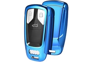 OATSBASF Car Key Cover Compatible with Audi A4L A6L A8 Q5 Q7 TTS TT Silicone TPU 3 Buttons Key Box Shell (Blue)