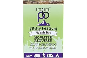 PITS AND BITS Filthy Festival Wash Kit - no rinse shampoo 100ml / rinse free body wash 100ml and 9 pack compostable expanding wipes. The ultimate camping essential x 1Kit