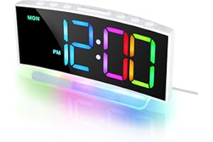 Lafocuse Réveil Numérique avec 8 RGB Couleurs LED Affichage & 7 Couleurs Veilleuse, Horloge Numérique avec Double Alarmes, Luminosité Volume Réglable, Snooze, Réveil Matin pour Enfant Chevet, Blanc