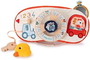 LILLIPUTIENS - Panneau d’activités Bébé - Idéal en Voiture - Jouet interactif avec Volant, clé et rétroviseur - Busy Board - Stimule la motricité et l’Imagination Enfant - Dès 12 Mois - 83526