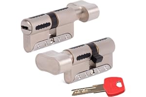 IFAM WX1000 Bombin de Seguridad 30x30 Color Niquel CON POMO Cilindro Bombillo Reforzado DOBLE EMBRAGUE Antirotura Antibumping Antitaladro Leva Antiextracción Cerradura para Puerta 5 Llaves y Tarjeta