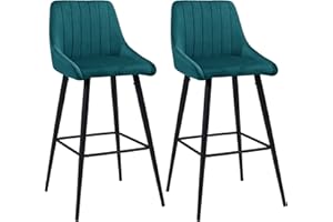 Duhome 2x Sgabelli da bar tessuto (velluto) quadrato con schienale piedini in metallo selezione colore 5162, colore:verde bluastro, materiale:velluto