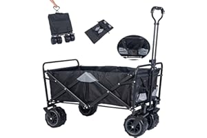 ‎GOJOOASIS GOJOOASIS Faltbarer Bollerwagen Breite Reifen mit Lager Faltwagen Klappbar Handwagen Outdoor Gartenanhänger Strandwagen für Alle Gelände Geeignet Offroad Transportwagen bis 80KG Tragkraft