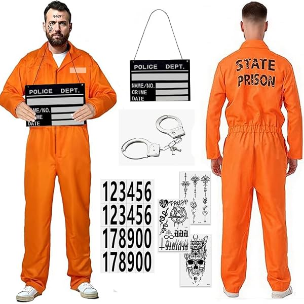 Costume Prisonnier Orange - Déguisement Détenu Réaliste Pour Fête & Carnaval - Taille L Homme - Menottes Incluses - 3