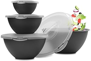Hausfelder Salatschüssel Set groß mit Deckel, Schüsselset 0,7-6 L in Anthrazit Schwarz, große Schüsseln aus Kunststoff BPA-frei