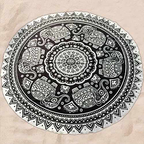 DAZUE Summer Indian Mandala Round Beach Towel Hippie Quick Dry Carpet 1 Diameter 150 Cm 18 Different Patterns Flower Print,C