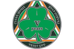 MYRECOVERYSTORE Green Shamrock Recovery Medallion in years 1-50 Serenity Prayer in Gaelic on rear