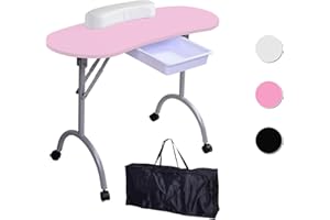 BELTOM Mesa para manicura Plegable, con cajón y Bolsa de Transporte - 9,5 KG - 98 x 44 x 77 cm - Rosa