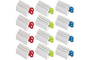 Saijer Presse Dentifrice,12 PCS Distributeur De Dentifrice Pince A Tube Presse Tube Wringer Presse Tubes De Peinture Tube Squeezer Roller pour Dentifrice Cosmétiques Crème Lotions (Rouge Bleu Vert)