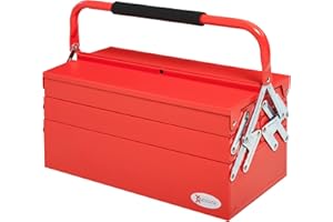 DURHAND Werkzeugkasten Werkzeugkoffer Montage Werkzeugkiste leer platzsparend mit 5 Fächer aufklappbar stabil Stahl (SPCC) Rot 45 x 20 x 34,5 cm