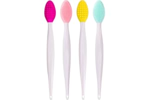 TOYMIS 4pcs Brosse à Lèvres Exfoliante en Silicone, Exfoliant pour les Lèvres, Outil de Beauté de Nettoyage doux Double Face pour une Peau- Rose, Vert, Jaune, Rose Rouge