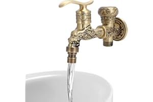 TISSTING Antiguo Montaje en Pared Grifo de Agua, Latón Macizo G1 / 2 Lavadora Grifo de la Cocina Lavabo del Baño Solo Grifo de Agua al Aire Libre del Jardín de la Manguera del Grifo (11x13cm/4.3x5.1pulgadas)