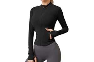 IECCP Damen Sportjacke Laufjacke Langarm Gym Tops Yoga Fitness Sport Oberteile Zwei Reißverschlusstaschen Leicht Trainingsjacke mit Daumenloch