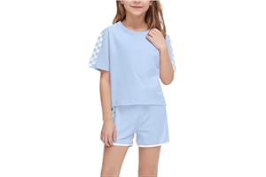 XINYUNZU Sportanzug Mädchen T-Shirt und Shorts Sommer Kleidung Set Trainingsanzug Jogginganzug 2 Teiler Outfit Sport Top mit Sporthose Kurz Activewear Casual Klamotten Bekleidungssets für Kinder