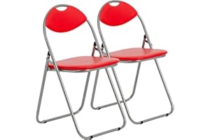 Harbour Housewares Padded Folding Chairs - Easy Store Metal Frame Office Bedroom Seating - Max Load: 114kg - Red - Pack of 2
