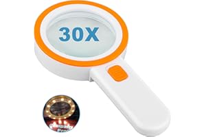 NAZANO Magnifying Glass with 12 LED Lights, 30X Double Glass Lens Handheld Illuminated Magnifier Reading Magnifying Glass with for Seniors Read, Coins, Stamps, Map, Inspection, Macular Degeneration