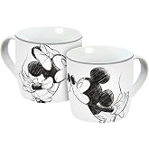 Mickey Kiss Sketch Silver Grey Mug, 300 ml, Porcelain Mug, Coffee Mug, Children's Mug, Mickey Mouse, Minnie Mouse, Heart, Gre