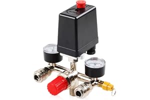 Tryckregulator luftkompressor 220 V med tryckomkopplare, tryckmätare, säkerhetsventil och kopplingar, 90–120 PSI 1/2 tum styr