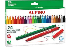 Alpino 24 Rotuladores de Colores Brillantes | Rotulador de Punta Resistente de 3mm para Colorear | Tinta Súper Lavable y de Larga Duración | Estuche de Rotuladores | Material Escolar