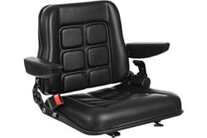 Xigner Universalsitz Traktorsitz Schleppersitz, Treckersitz 35-180° Verstellbar mit Sicherheitsgurt, Armlehne, Wasserdichter PVC Gabelstaplersitz für Traktor, Bagger, Aufsitzmäher