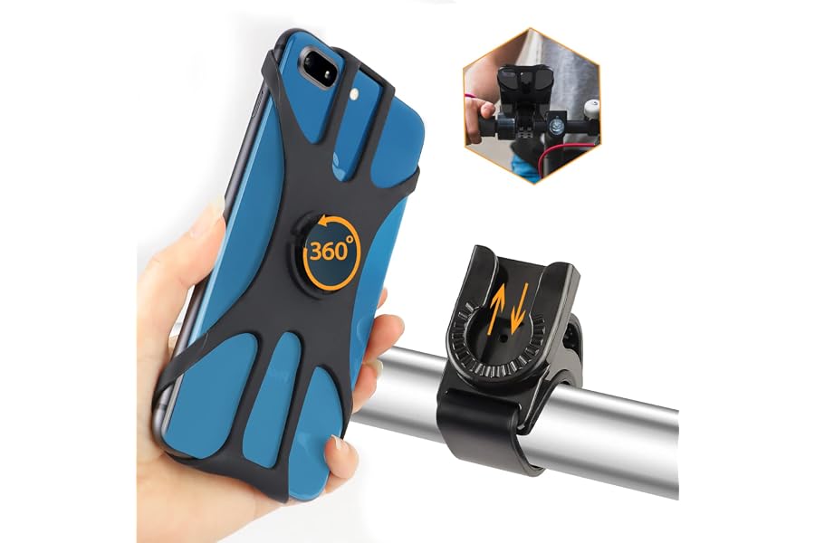 Support téléphone vélo Universel 360° Rotation Réglable Porte pour Guidons de Bicyclette/Moto Compatible avec iPhone, Samsung et 4,5-7,0 Pouces Smartphones (Noir-4)