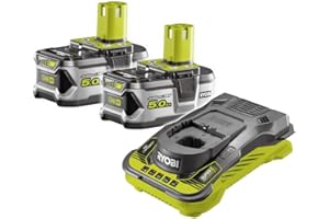 Lot de 2 Batteries RYOBI 18V Lithium-ION One+ 5.0 Ah - 1 Chargeur Rapide - RC18150-250G