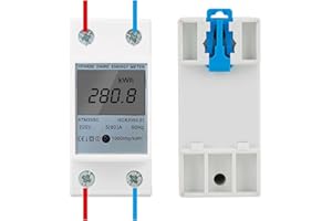 Heaveant Electric Meter, 220V 5(80) A Digital Energy Meter 1 Phase 2P DIN Rail Electronic KWh Meter LCD Display Voltage Current Power Factor Meter