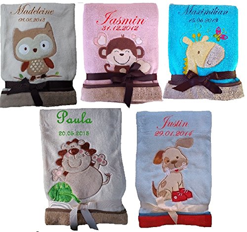 Niedlich weiche Babydecke mit Namen bestickt
