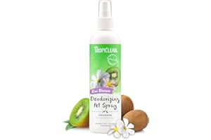 TropiClean Spray Désodorisant pour Animaux de compagnie Chiens & Chats - Parfum Longue Tenue - Sans Paraben & Sans Colorant - Fleur de Kiwi, 236 ml